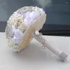 Decorative Flowers Arrived Whtie And Cream Slik Rose Flower Bouquet Artificial Bridal For Wedding Decoration