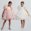 Girl Dresses Princess Vintage Dress Tulle Child Vestido Puff Sleeve Pink Wedding Party Birthday Tutu Clothes 2-10Y