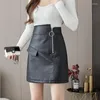 Skirts Zippers Pu Leather Mini Korean Fashion High-Waisted Vintage Spring Autumn Summer Women'S Clothing Vetement Femme 2023