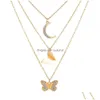 Collane con ciondolo Gioielli di moda Collana a catena Mtilayer Rhinstone Moon Butterfly Drop Delivery Pendenti Dhvqj