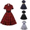 Retro Hepburn Style Dress Womens Clothing British Plaid Large Swing Direct