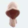 Bérets chapeau d'hiver pour femmes solide bouton laine Beanie hommes femmes tricoté cou tout-en-un cagoule écharpe chaude