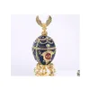 Objets décoratifs Figurines Oeuf de Pâques Perle Bijoux Boîte de rangement Bejeweled Bibelot Cadeaux en métal Style russe Livraison directe Accueil G Dhngw