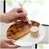 Cleaning Brushes Natural Wooden Long Handle Pan Pot Brush Dish Bowl Washing Household Kitchen Tools Drop Delivery Home Garden Housek Dhu1H