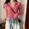 Women's Sweaters Crop Shirts For Women Harajuku Long Sleeve Turn Down Collar Y2k Top Knitted Woman Tshirts 2023 Spring Fashion Jumpers