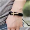 Charm Armbänder Vintage Leder Armreifen Metall Kreuz Jesus Armband Einstellbare Wachsschnur Braun Schwarz Großhandel Drop Lieferung Schmuck Otluh