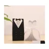 Gift Wrap 100Pcs Bridal Bag Cases Groom Tuxedo Dress Gown Ribbon Wedding Favor Candy Box Drop Delivery Home Garden Festive Party Sup Dhwjq