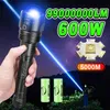 Flashlights facklor 99000000LM Hög effekt LED -ficklampor 600W uppladdningsbar ficklampa med USB -laddning 500W kraftfull fackla ljus 5000m arbetsljus 0109