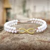 Strand Vintage Natural Stone Bead Bracelets Gold Color Silver Heart Infinity Braided Bracelet Friendship Jewelry For Women Men