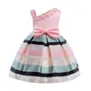 Girl Dresses 2023 Girls Stamp Striped Strapless Dress Children Decals Bow A Word Tutu Princess Baby Birthday Party