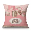 Caisse d'oreiller 45x45cm de style cadeau de Noël rose série de style cadeau polyester pour la maison de la maison