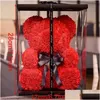 Couronnes de fleurs décoratives 25 cm ours en peluche rose artificielle pour les femmes Saint-Valentin mariage anniversaire cadeau emballage boîte décor à la maison Dro Dhww4