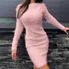 Casual Kleider Elegante weiße gestrickte Pullover Kleid Frauen Langarm Bodycon Sexy Schlitz Enge Mini Winter Warm