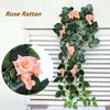 Fleurs décoratives soie artificielle Rose fleur rotin feuille guirlande vigne El mariage jardin noël Deoration mur