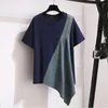 Women's T Shirts Denim Patchwork Women T-Shirts Summer Vintage Design O-Neck Short-Sleeved Loose Casual All Match Female Pulls Tops 4XL