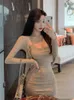 Work Dresses TVVOVVIN Lace Knitted Sexy Tank Mini Dress Slim Cardigan Two-piece Set Women Pink Tees T Shirt Korean Summer Top YB6