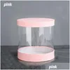 Gift Wrap Round Flower Paper Boxes Kram Florist Blommor Bucket Transparent PVC Cake Box Ladies Presents Packing Case Lock Party Drop D Dhuiw