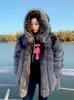 女性の毛皮のフェイク冬の女性ウォームリアルシルバーコート本物のジャケットファッションラグジュアリーナチュラルストリートウェアフードプラッシュ230110