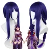 Acessórios para fantasias Genshin Impact Raiden Shogun Cosplay Wig Purple Hair Halloween S Set Full Set Baal Shougun 230111