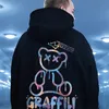 Men's Hoodies Sweatshirts High Street Graffiti Bear Print Men's Fleece Hoodie Retro Autumn Casual Pullover Hooded Sweatshirts Hip Hop Y2K Hoodies Clothes 230111