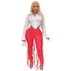 2023 Nieuwe vrouwen Casual PU Lederen broek Designer Rope Tie strakke leggings sexy hoge taille plus size bodycon capris