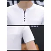 남성용 T 셔츠 단색 면화 스판덱스 짧은 소매 o 목 티셔츠 비즈니스 남자를위한 슬림 한 캐주얼 패션.