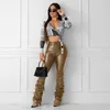 Pantalon femme femmes PU empilé Long hiver Faux cuir plissé pantalon fermeture éclair maigre mode fête Clubwear Y2k Streetwear