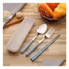 Dinnerware Sets Portable Cutlery Set Stainless Steel Chopstick Fork Spoon Flatware Student Outdoor Travel Cam Picnic Tableware Drop Dhcjz