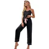 Vêtements de nuit pour femmes Black Strap TopPants Sleep Set WOMEN 2PCS Pyjamas Suit Home Clothes V-Neck Intimate Lingerie Summer Satin Pyjamas