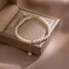 Link Bracelets Trendy Simple Delicate Fine Pearl 4-5mm Size Beads Bracelet White Glorious Real Stainless Steel Extender