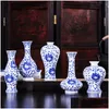 Vasen Traditionelle chinesische blaue weiße Porzellanvase Keramikblume Vintage Home Dekoration Drop Lieferung Garten Dhlfs