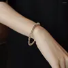 Bangle 14k Gold Plated Korean Fashion Jewelry Simple Metal Winding Open Armband Elegant Women's Daily Hundred Matching Accessories