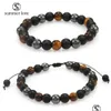 Beaded 8Mm Black Agate Tiger Eye Natural Stone Beads Bracelet For Men Women Handmade Braided Elastic Chakra Energy Fashion Jewelry D Dh0K1