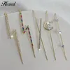 Backs Earrings Single Umbrella Hook Clip Women CZ Crystal Gold Color Long Stick Earring Diagonal Line Ear Bone Jewelry