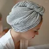 Toalha Bambu Microfiber Hap Wrap Grey listrado Rápido Turbante de Chuveiro de Secagem Com Button Super Absorvent For Women Girl