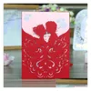 بطاقات المعايدة عالية Garde Creative Wedding Card Card Laser Cut Hollow Out Er Party Party With Envelope for Engagement Drop D Dhjac