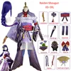 Kostymtillbehör Genshin Impact Raiden Shogun Cosplay Wig Purple Long Hair Halloween S Full Set Baal Shougun 230111
