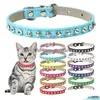 Cat Collars Leads Creative Diamond Cats Collar Pets Supplies Contrast Leather Petcollar T9I002042 Drop Delivery Home Garden Dhgarden Dhrtd