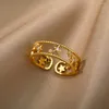 Bröllopsringar guldfärg geometriska ihåliga ut rostfritt stål öppna justerbara stjärnor fingerring goth smycken present bijoux femme
