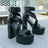 Sandalen Damen High Platfrom Schuhe Chunky Heels Sommer Peep Toe Knöchelriemen Party Sandalia Feminina