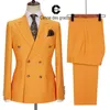 Men's Suits Blazers Cenne Des Graoom Men Winter Jackets Double Breasted Tailor-Made 2 Pieces Gold Button Blazer Pant Wedding Costume Homme 230111