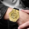 Montres-bracelets ForsiningReloj Hombres Creative Polygon Creux Manipulateur Montre Lumineux Mains Étanche Loisirs Sports Horloge