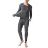 Men's Thermal Underwear 2Pcs/Set Long Sleeve Men Suit Elastic Waist Ankle Length Bottoming Top Pants Autumn Solid Color Fleece Lining