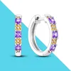 Boucles d'oreilles créoles de luxe colorées femmes couleur argent violet et or pavé CZ mode bijoux cadeau pour fille amies