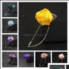 Pins Brooches Mixed Color Men Rose Flower Golden Leaf Fashion Brooch Pin Suit Lapel Wedding Boutonniere Broochs Gift Jewelry Drop De Dhqrp