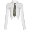 Blouses pour femmes Style collège rétro Sexy Silmming était mince carreaux cravate Collocation blanc queue d'aronde chemise Blouse Pure école fille