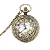 Pocket Watches Retro Design Hollow Gear FOB Watch Vintage Bronze Necklace Chain Pendant FS99