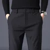 Calça masculina outono inverno casual negócio alongamento slim fit cinty jogger coreano clássico clássico grosso preto cinza masculino 230111