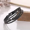 Länkarmband 2023 flätad fjäder faux läder svart armband för vänner gåvor fest smycken tillbehör