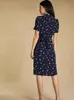 Casual Dresses Spring And Summer Women Pastoral Floral Print Lapel Waist Lace-up Dress Midi DressesCasual